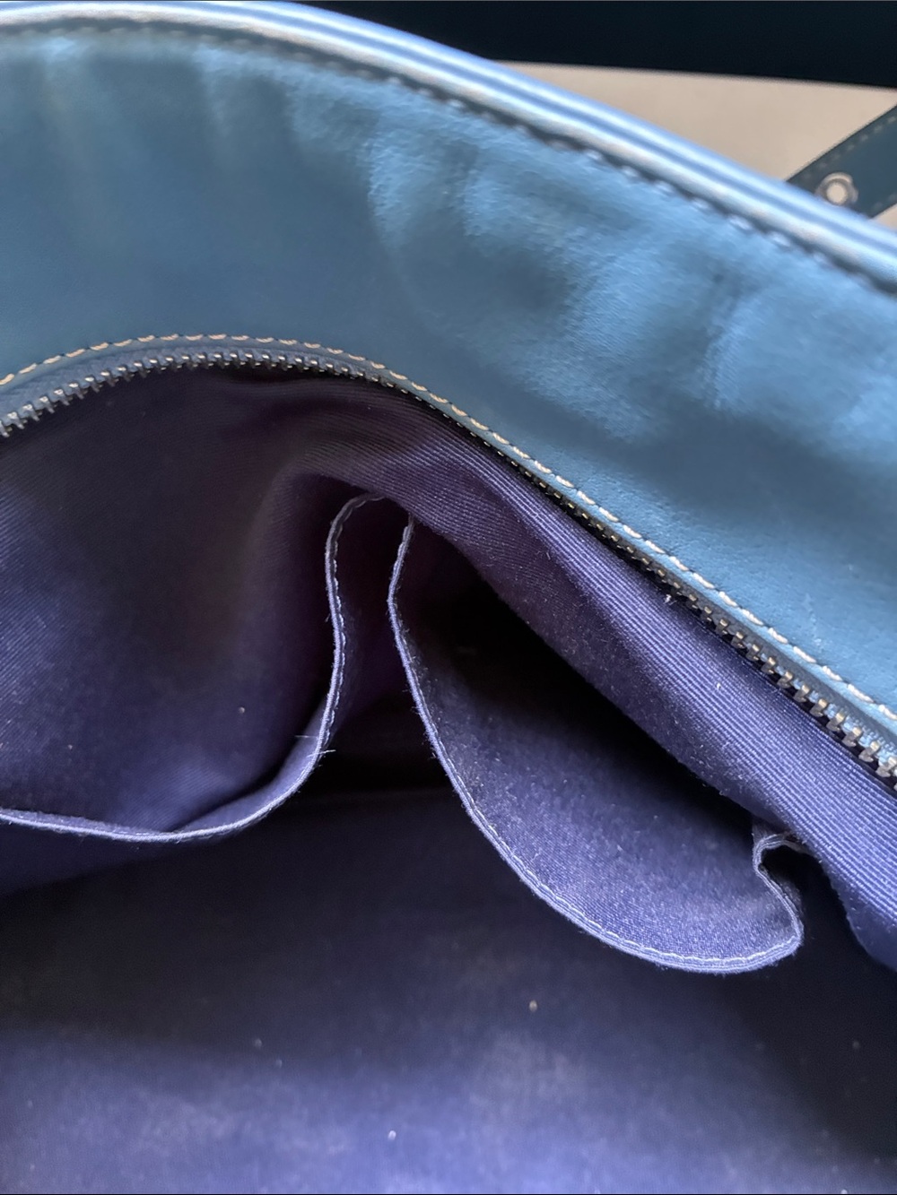 Coach Blue Leather Tote with Silver Coach Charm - Picture 6 of 8